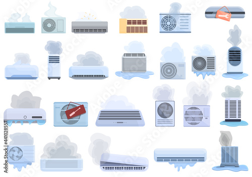 Repair air conditioner icons set. Cartoon set of repair air conditioner vector icons for web design