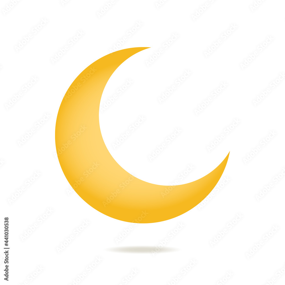 Yellow crescent vector icon for night sky. Half moon logo. Simple flat illustration for Ramadan Kareem isolated on white background. Islam 3d symbol. Eid mubarak. Gradient crescent icon Yellow crescent vector icon for night sky. Half moon logo. Simple flat illustration for Ramadan Kareem isolated on white background. Islam 3d symbol. Eid mubarak. Gradient crescent icon