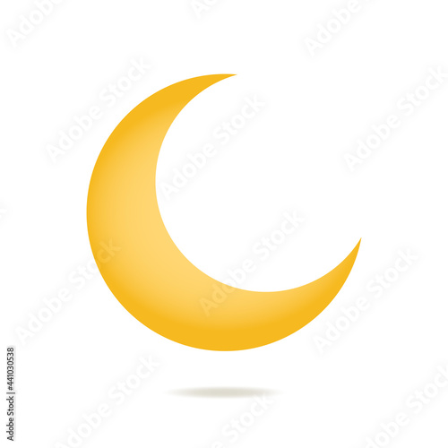 Yellow crescent vector icon for night sky. Half moon logo. Simple flat illustration for Ramadan Kareem isolated on white background. Islam 3d symbol. Eid mubarak. Gradient crescent icon