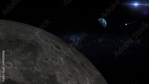 earth and moon, 
The Moon at perigee 3d illustration