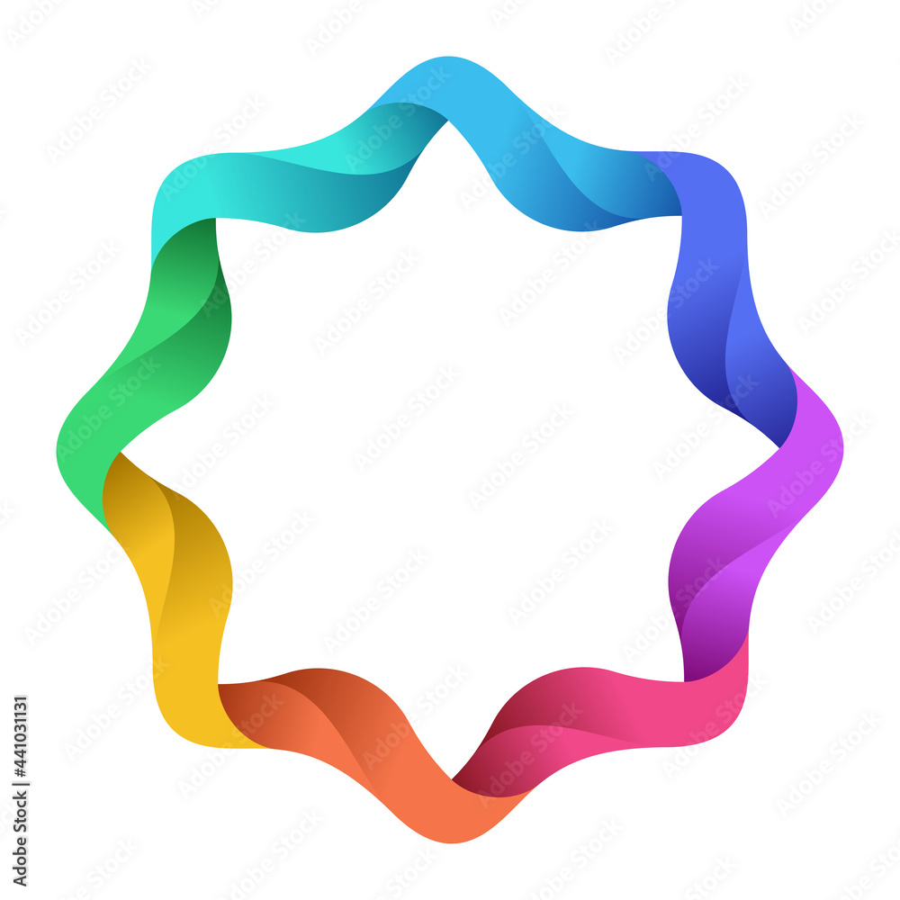 Abstract circular logo element isolated on white background. 3D abstract wavy star figure. Design element. Color gradient icon. Vector color illustration.