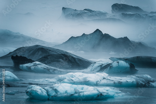 Ice bergs floating in water