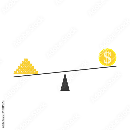 Value comparison between gold and dollar vector graphics