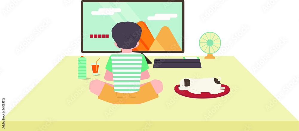 Man having a relaxing summer at home playing games 
