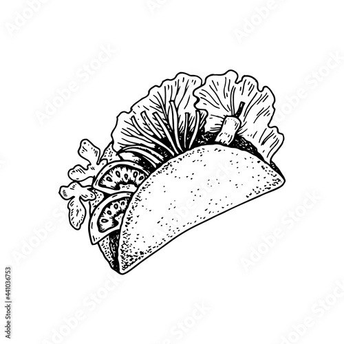 Hand drawn Mexican tacos. Vector illustration in sketch style