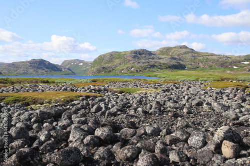 beautiful views of northern nature with rocky tundra and lakes