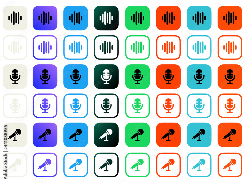 【音声チャットSNSアプリ】角丸アイコンセット(マイク & サウンドウェーブ)(3アイコン×2パターン×8色) 【音声チャットSNSアプリ】角丸アイコンセット(マイク & サウンドウェーブ)(3アイコン×2パターン×8色)