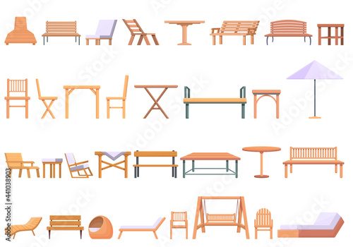 Outdoor furniture icons set. Cartoon set of outdoor furniture vector icons for web design