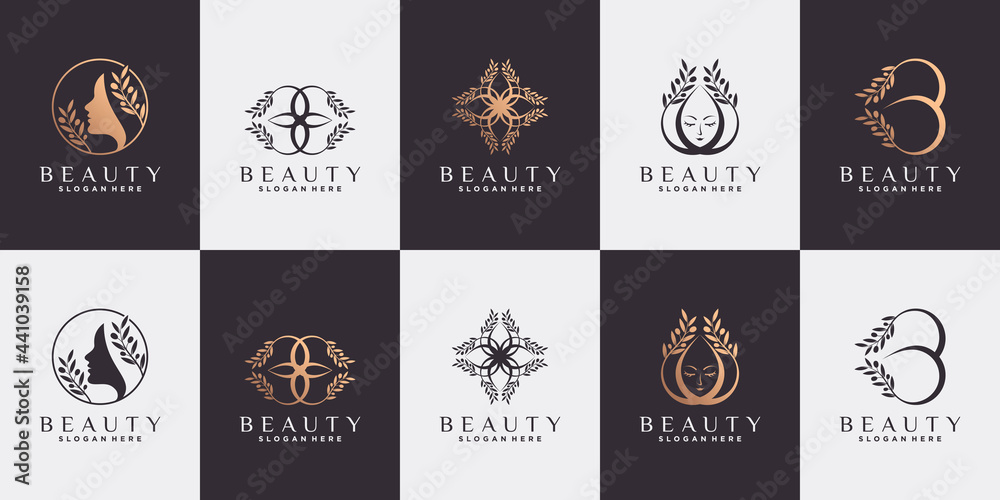 Set of abstract beauty logo design with olive tree in line art style Set of abstract beauty logo design with olive tree in line art style