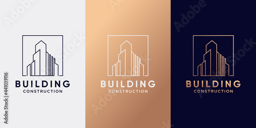 Building logo design with line art style and creative concept. Inspiration, illustration logo for business construction