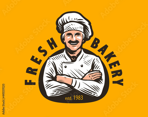 Fotografiet Bakery emblem. Chef baker logo. Food concept vector illustration