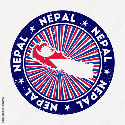 Nepal round stamp. Logo of the country with a flag. Vintage badge with circular text and stars, vector illustration.