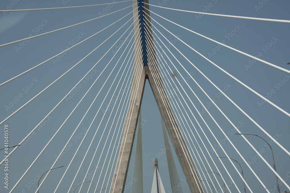 Suspension bridge structure seen from below