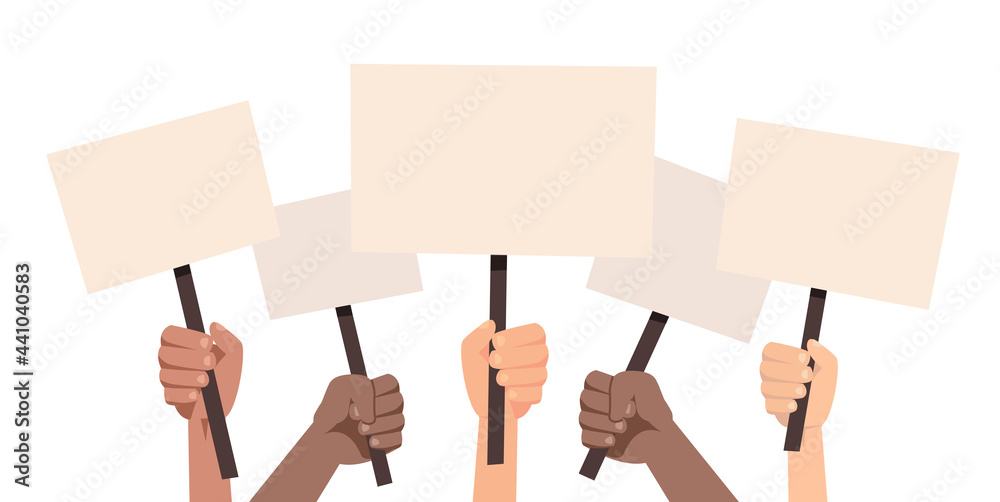 Fotografie People holding placards isolated on white background