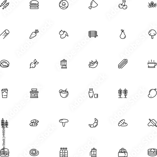 icon vector icon set such as: refreshment, popular, gluten, appetizer, grilled, straw, shellfish, form, shish, decorative, pear, container, carrot isolated, suillus, season, showcase, bbq, doodle