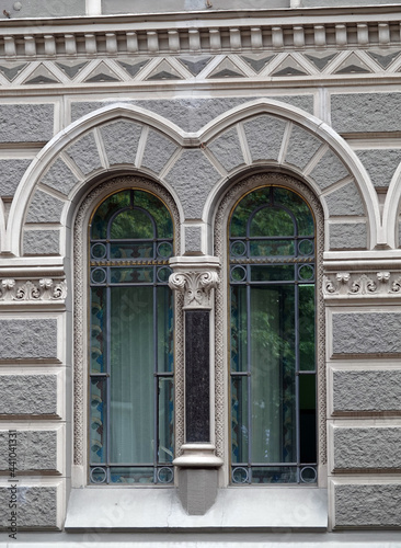 Facade of an old building with a window