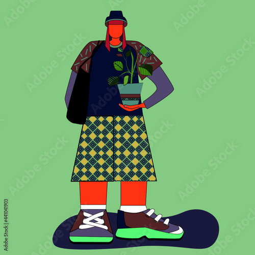 illustration of a person with a bag flawer