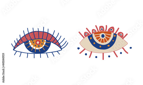 Tribal Ethnic Elements with Open Ornamental Eye Symbol Vector Set