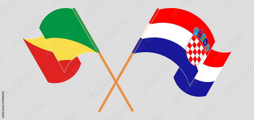Crossed and waving flags of Republic of the Congo and Croatia