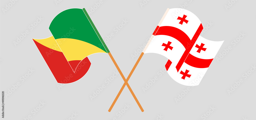 Crossed and waving flags of Republic of the Congo and Georgia Crossed and waving flags of Republic of the Congo and Georgia
