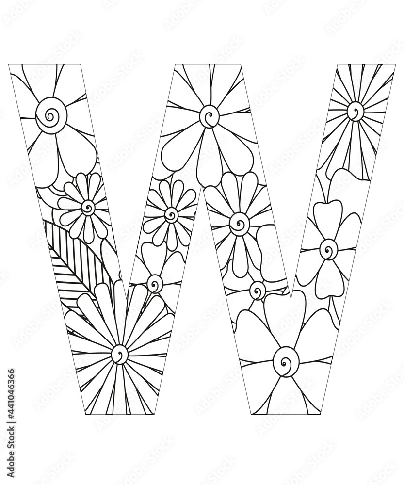 Coloring page Alphabet for kids with cute characters in doodle style ...