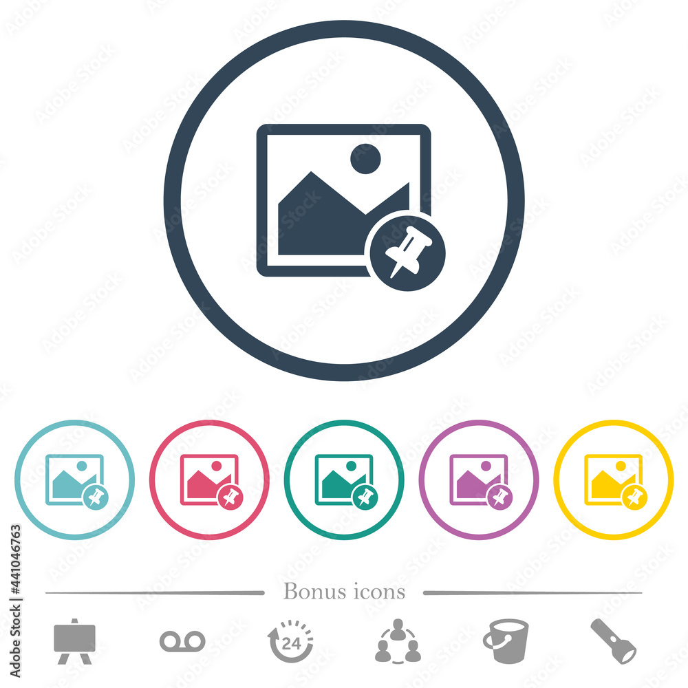 Pin image flat color icons in round outlines Pin image flat color icons in round outlines