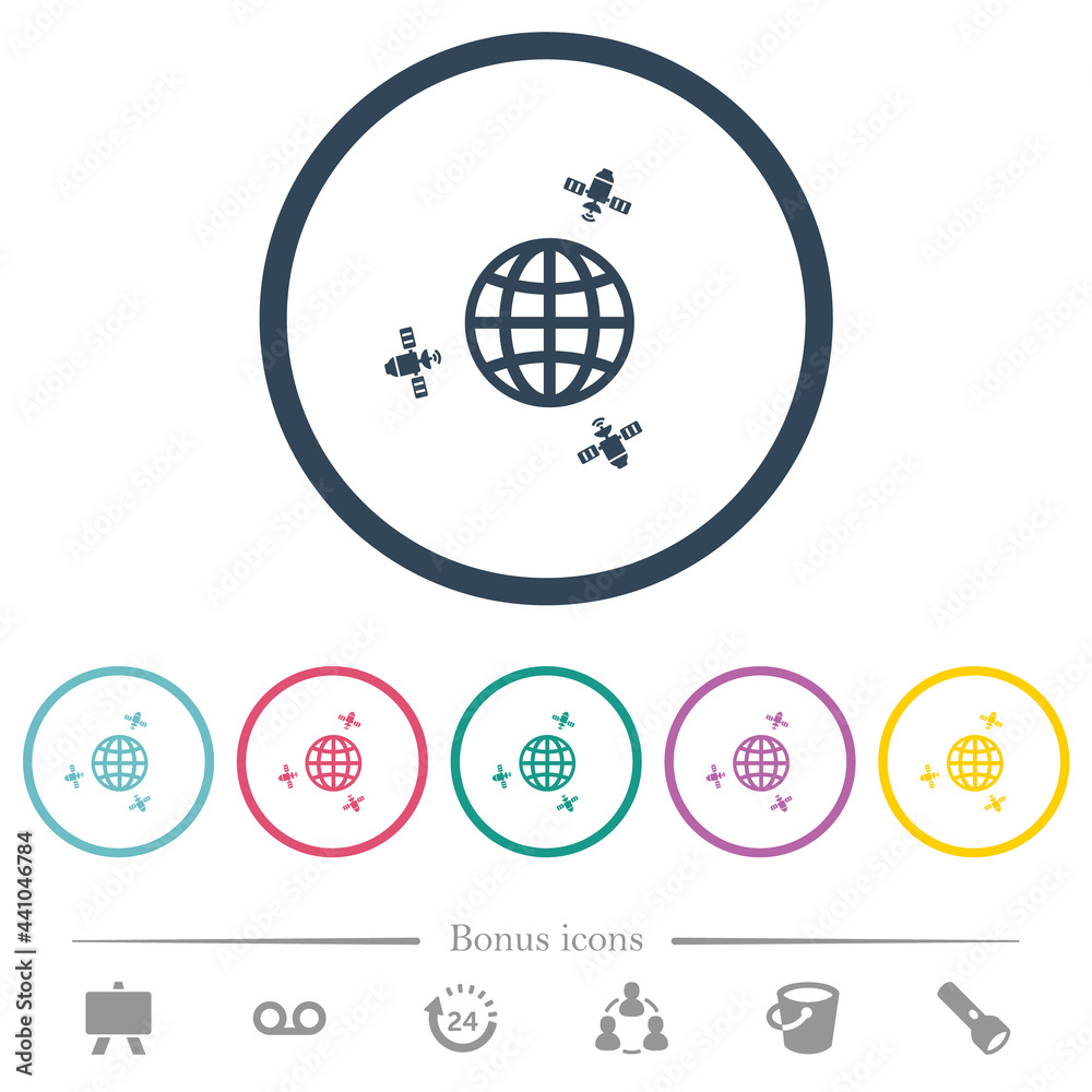 Satellite communication flat color icons in round outlines Satellite communication flat color icons in round outlines