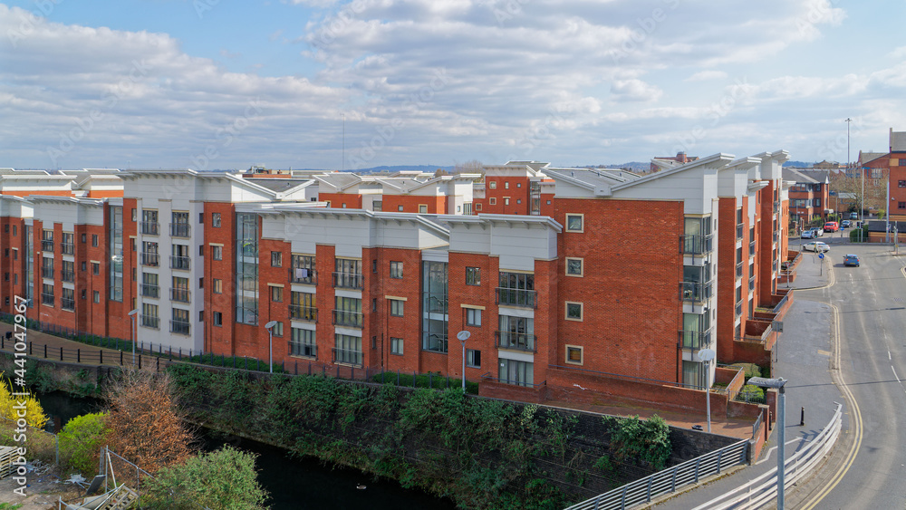 Fototapeta premium Horseley Fields estate, situated along canal in Wolverhampton. April 16, UK 2021