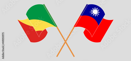 Crossed and waving flags of Republic of the Congo and Taiwan