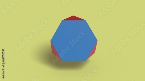 Tetrahedron transforming into a truncated tetrahedron. Archimedean solid. Looped 3d animation.