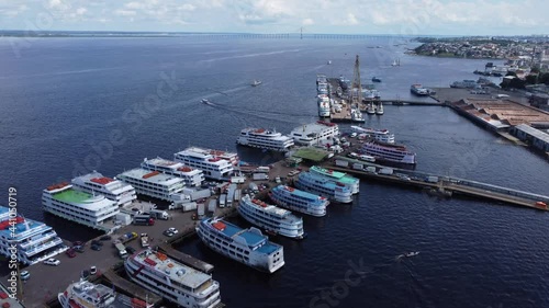 Aerial view of the Port of Manaus during the rise of Negro River due to heavy rains in Amazonas state, Brazil. photo