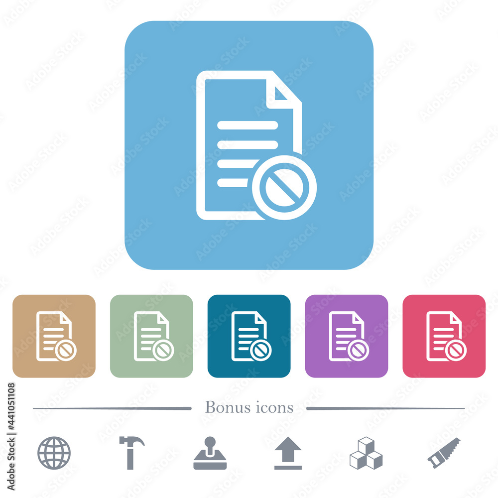 Disabled document flat icons on color rounded square backgrounds