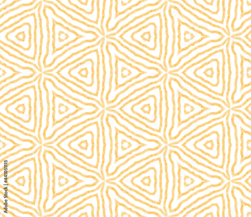 Arabesque hand drawn pattern. Yellow symmetrical Arabesque hand drawn pattern. Yellow symmetrical
