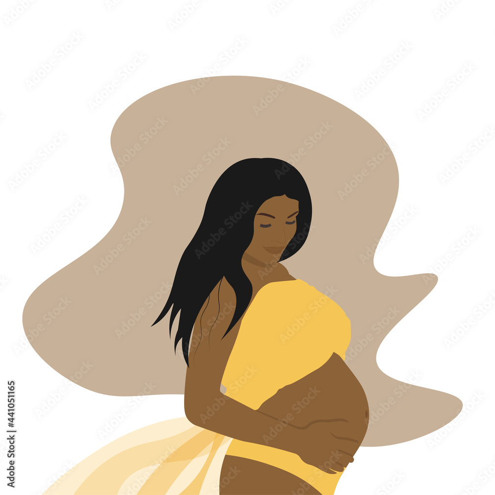Black pregnant girl in yellow swimsuit in flat style Black pregnant girl in yellow swimsuit in flat style