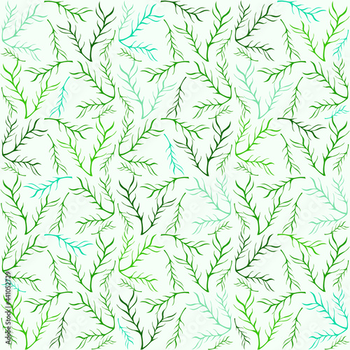 Vector green floral rustic seamless pattern with plant leaves and branches on light background