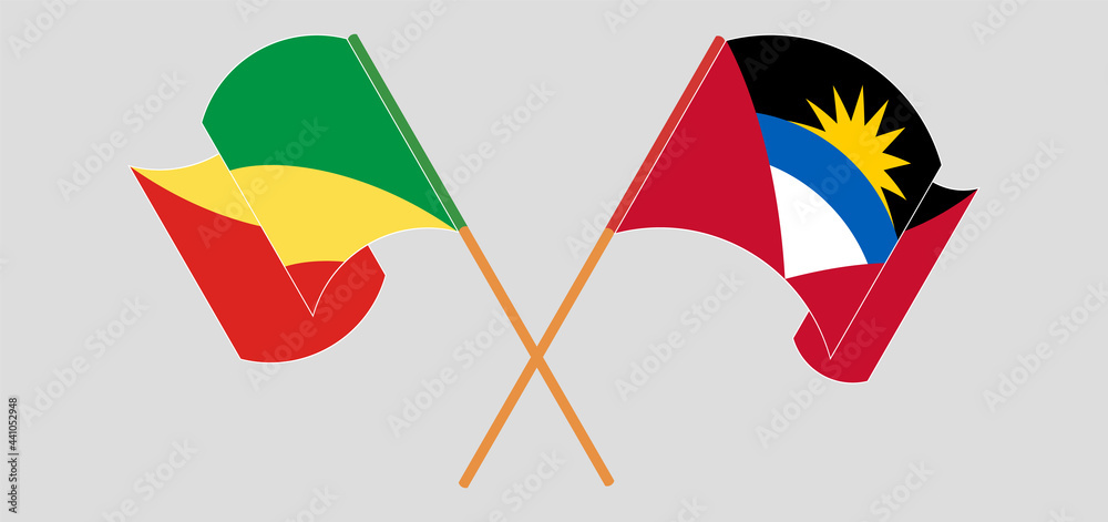Crossed and waving flags of Republic of the Congo and Antigua and Barbuda Crossed and waving flags of Republic of the Congo and Antigua and Barbuda