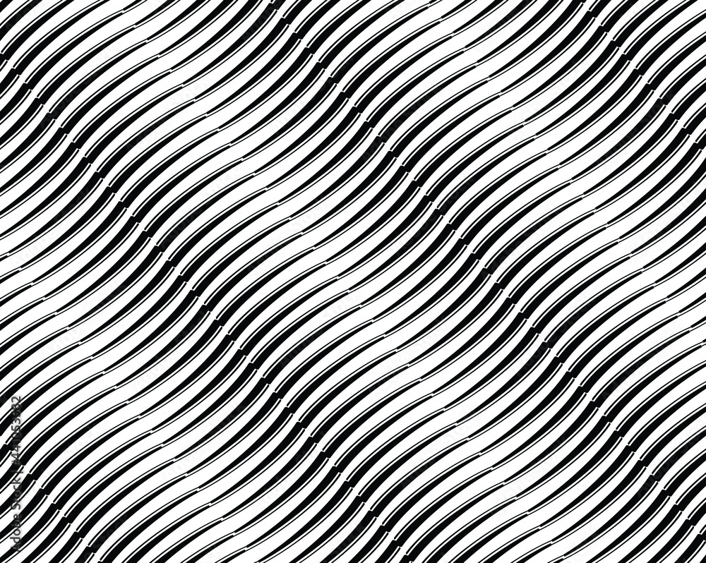 Abstract pattern. zig zag texture with wavy, billowy lines. Optical art background. Wave design black and white. Digital image with a psychedelic stripes. Vector illustration 