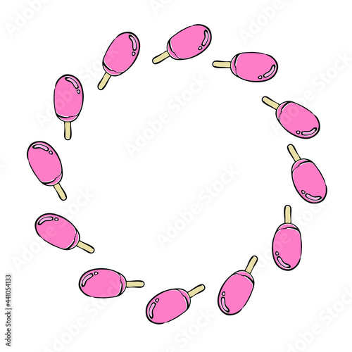 Cute colorful ice cream vector circle frame on white background