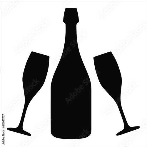 Wine bottle with wine glass icon isolated on white background. Vector illustration.