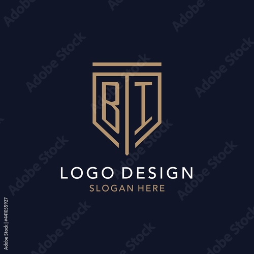 BI initial logo monogram with simple luxury shield icon design