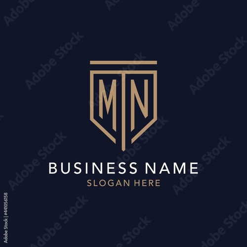 MN initial logo monogram with simple luxury shield icon design
