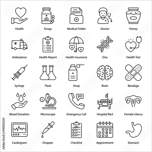 health and medical icons.