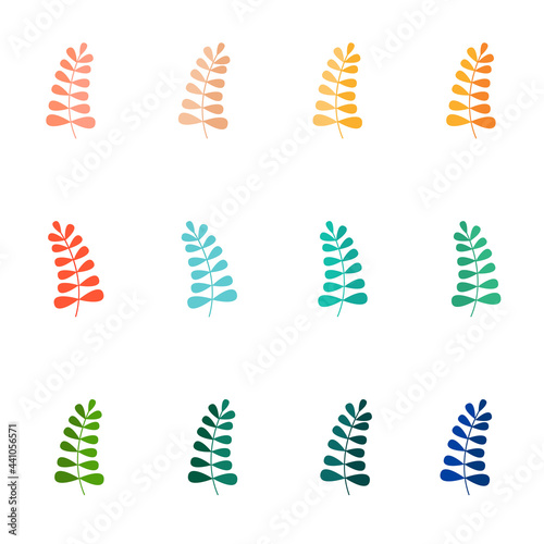 Set of Summer tropical leaves isolated on white background. Vector illustration