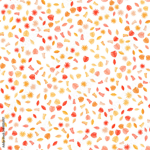 Summer tropical leaves isolated on white background. Seamless pattern. Vector Illustration