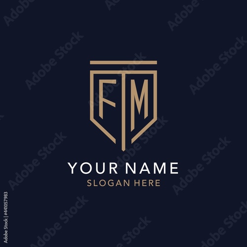FM initial logo monogram with simple luxury shield icon design