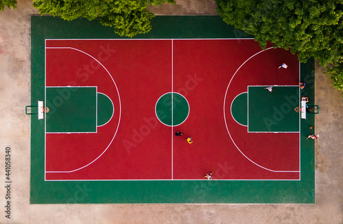 Aerial view on a basketball court on the street