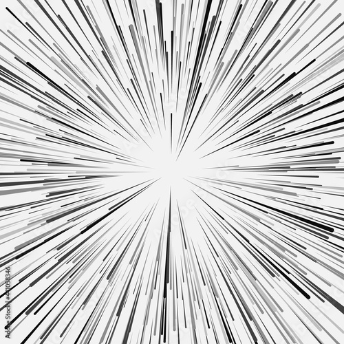 Abstract star or sun. Explosion effect. Black and white vector illustration