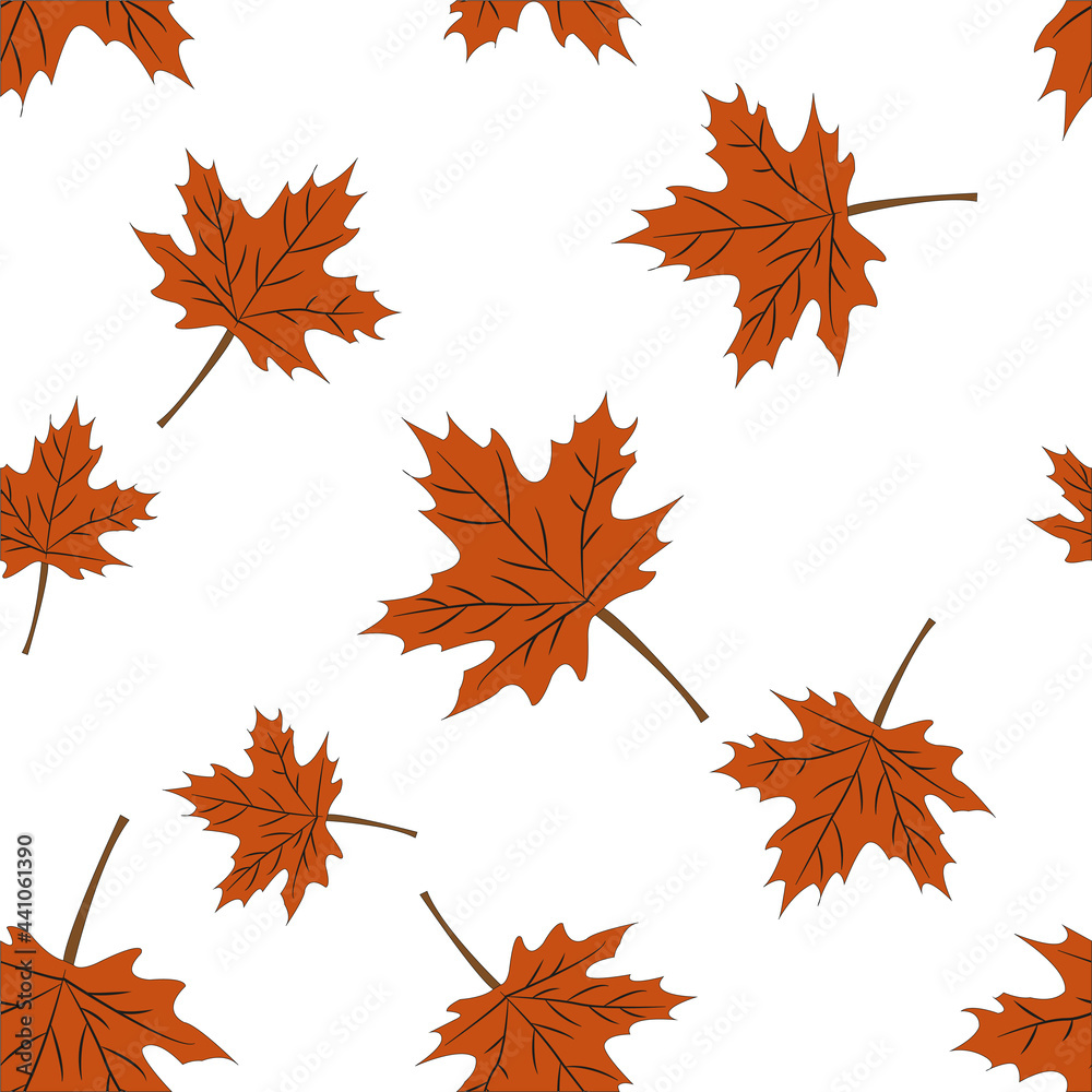 Fototapeta premium Autumn Set of Orange Maple Leaves on White Background