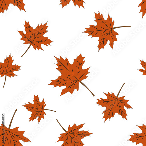 Autumn Set of Orange Maple Leaves on White Background
