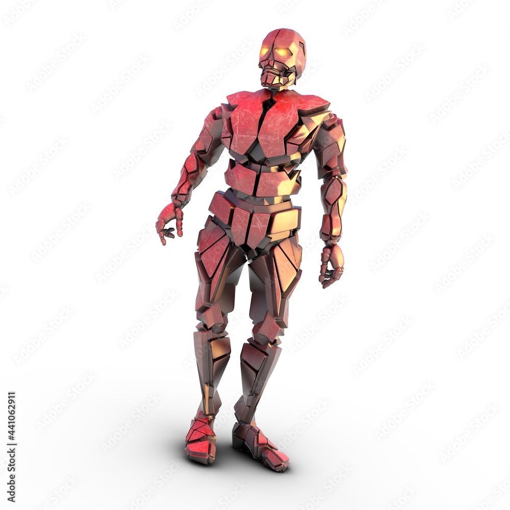 roter humanoider Roboter in stehender Pose roter humanoider Roboter in stehender Pose